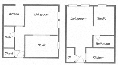 Floor plan for studio, 1 bath, 450 sqft